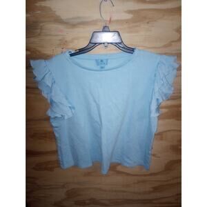 Women's Cece Blue Top Ruffle Sleeve Large Feminine